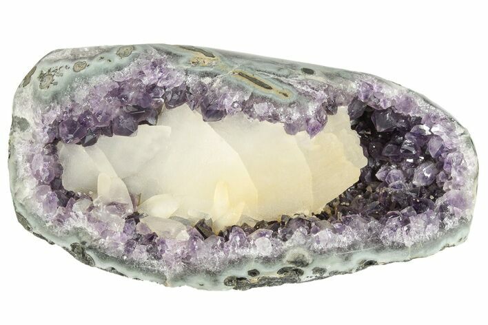 8.8" Purple Amethyst Geode With Polished Face and Calcite